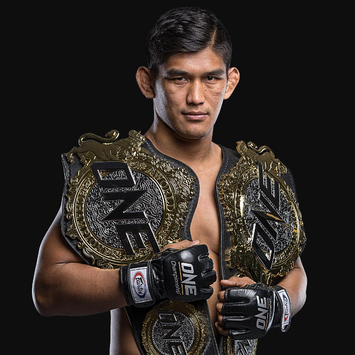 Aung La N Sang with his ONE Championship belts
